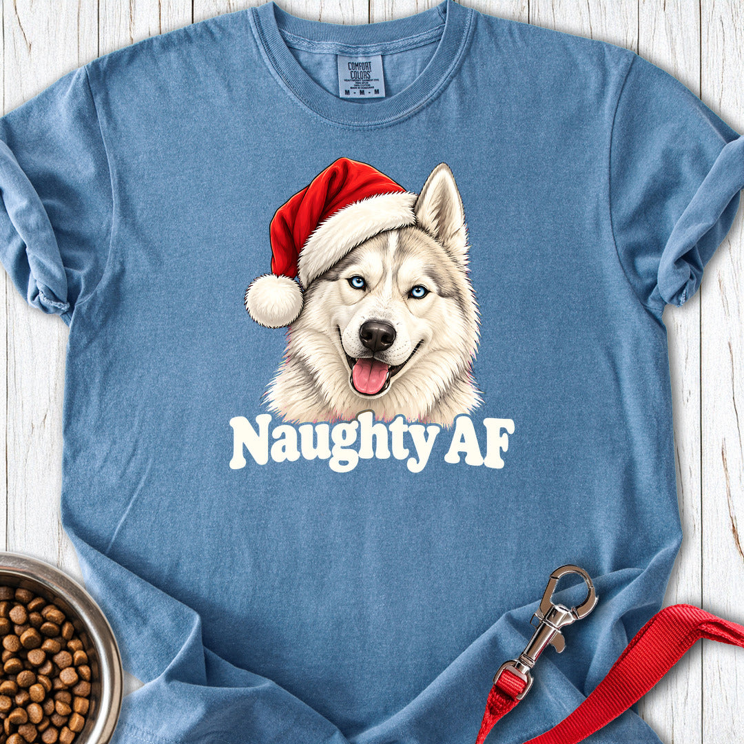 Naughty White Siberian Husky Christmas Premium Tee — Blue Jean