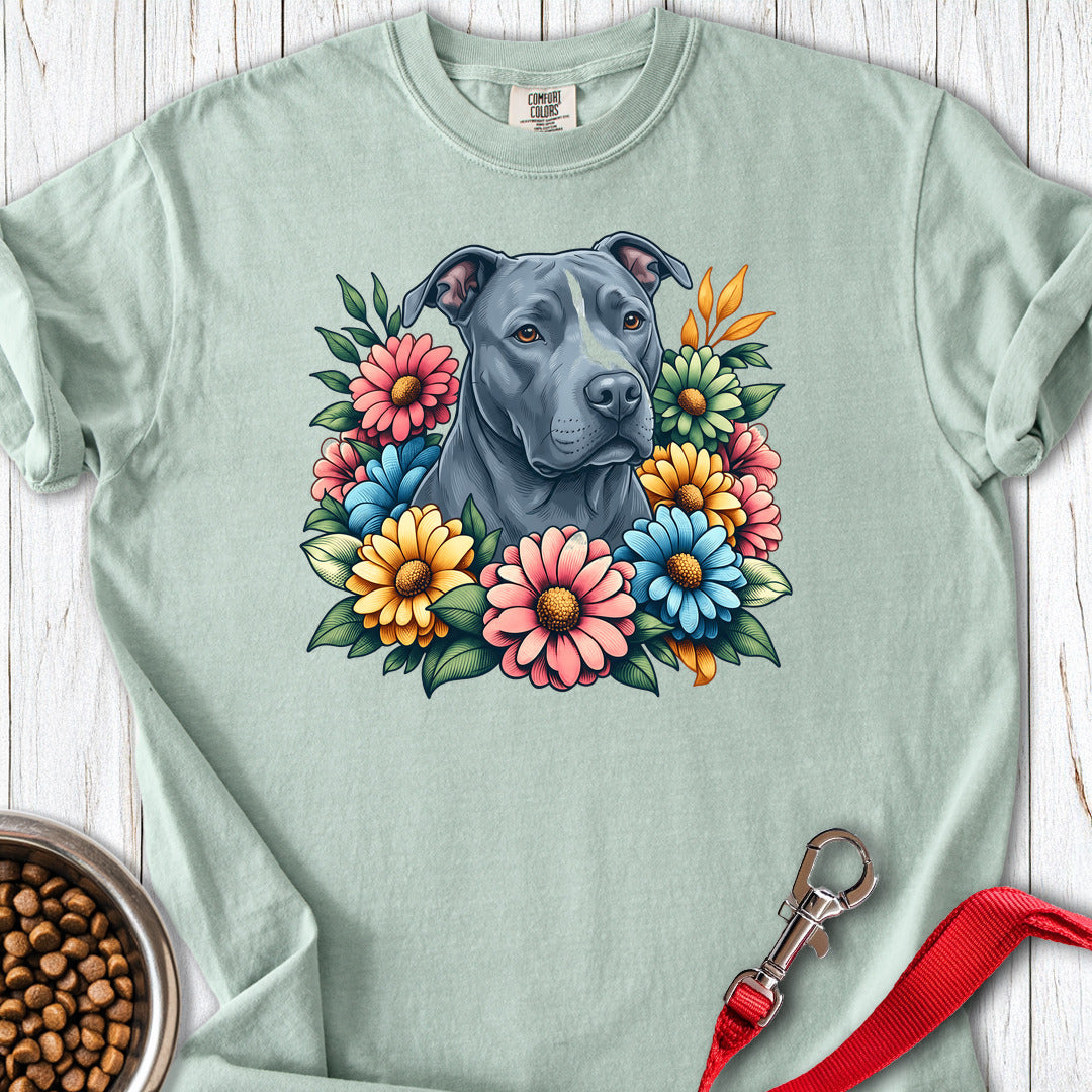 Pitbull Blue Flower Wreath Premium Tee — Bay