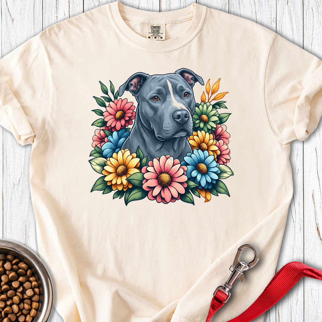 Pitbull Blue Flower Wreath Premium Tee — Ivory
