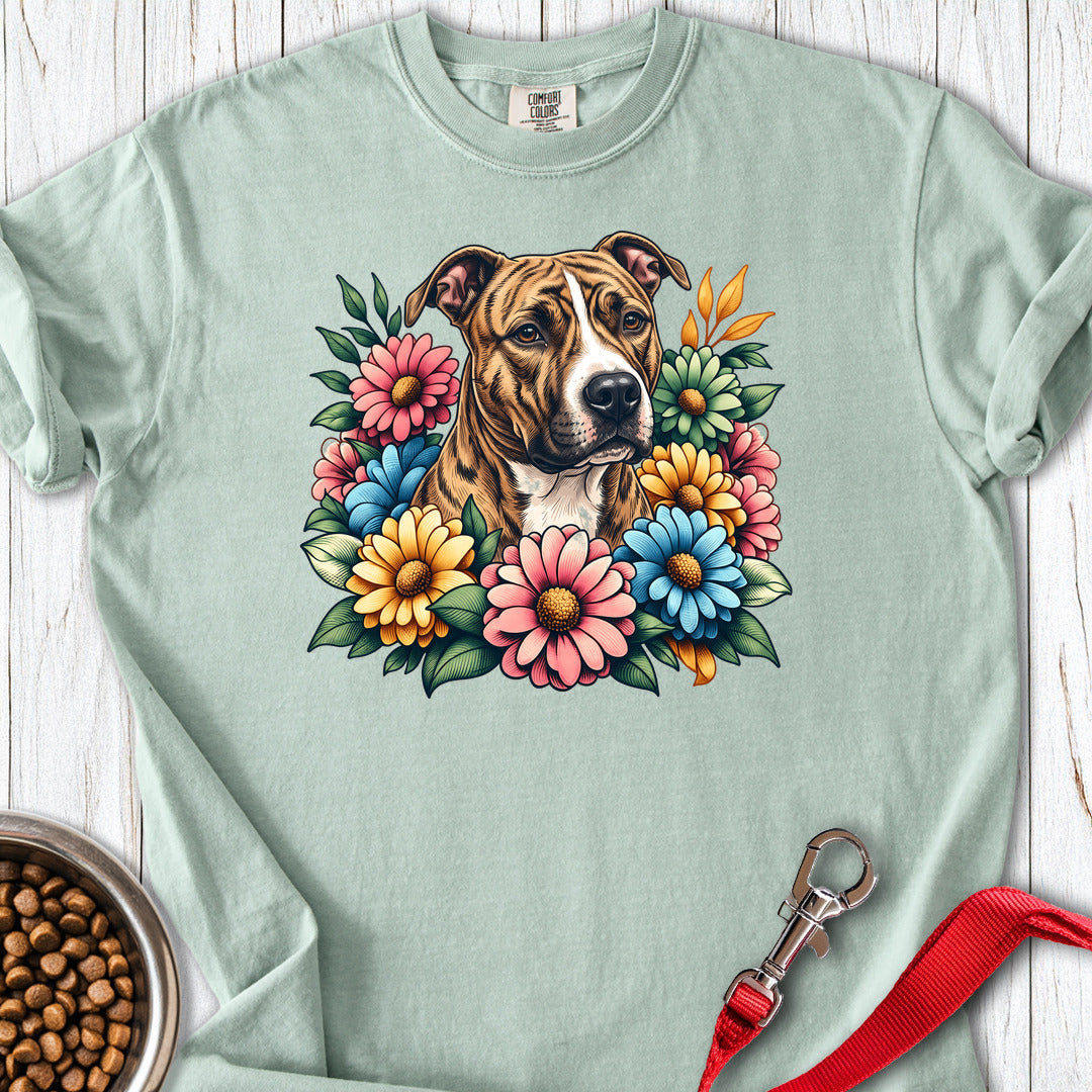 Pitbull Brindle Flower Wreath Premium Tee — Bay