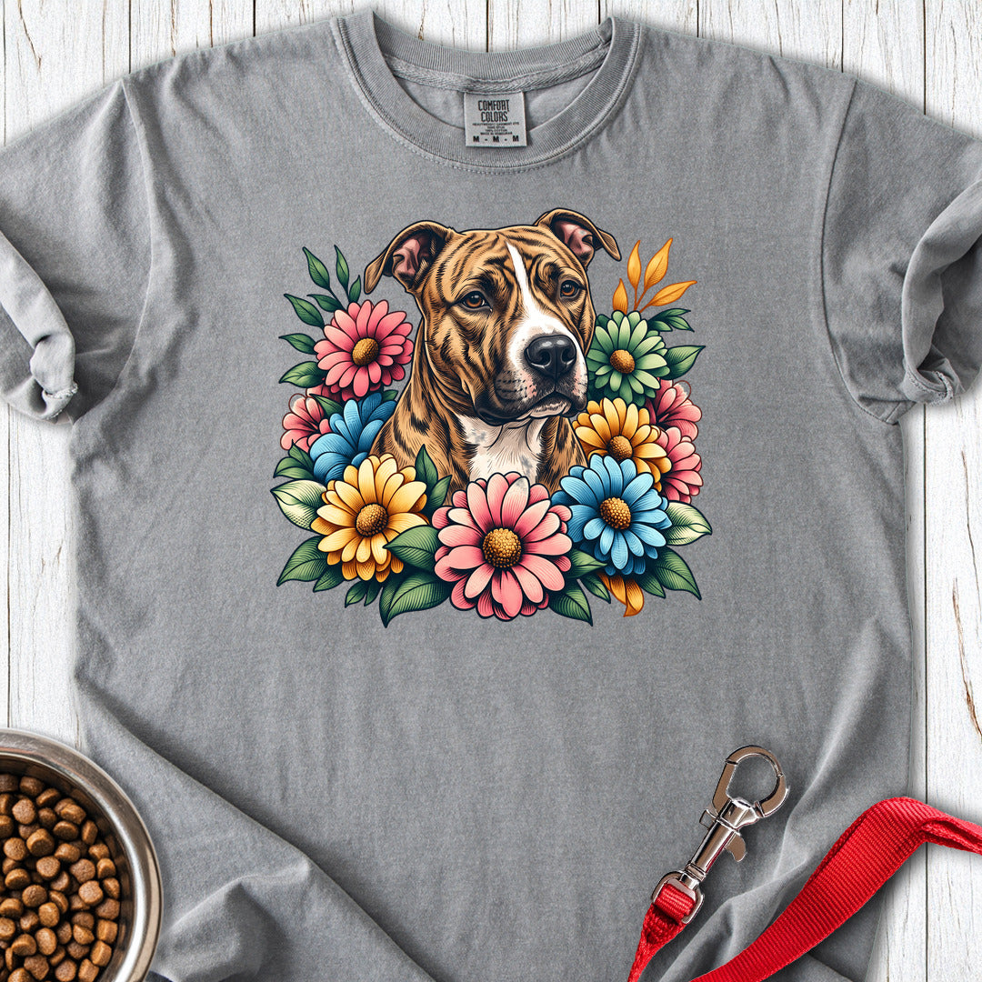Pitbull Brindle Flower Wreath Premium Tee — Grey