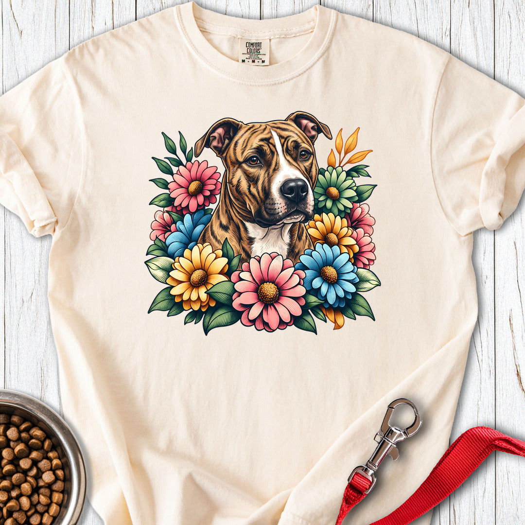 Pitbull Brindle Flower Wreath Premium Tee — Ivory