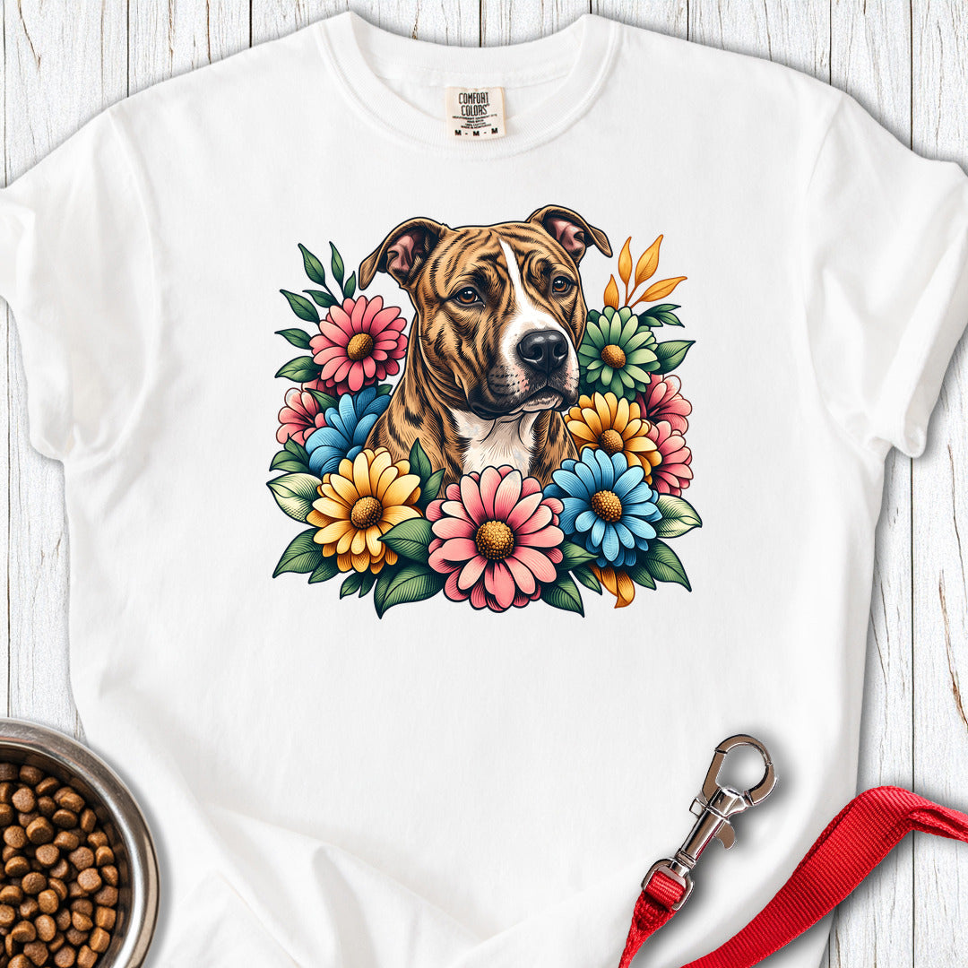 Pitbull Brindle Flower Wreath Premium Tee — White