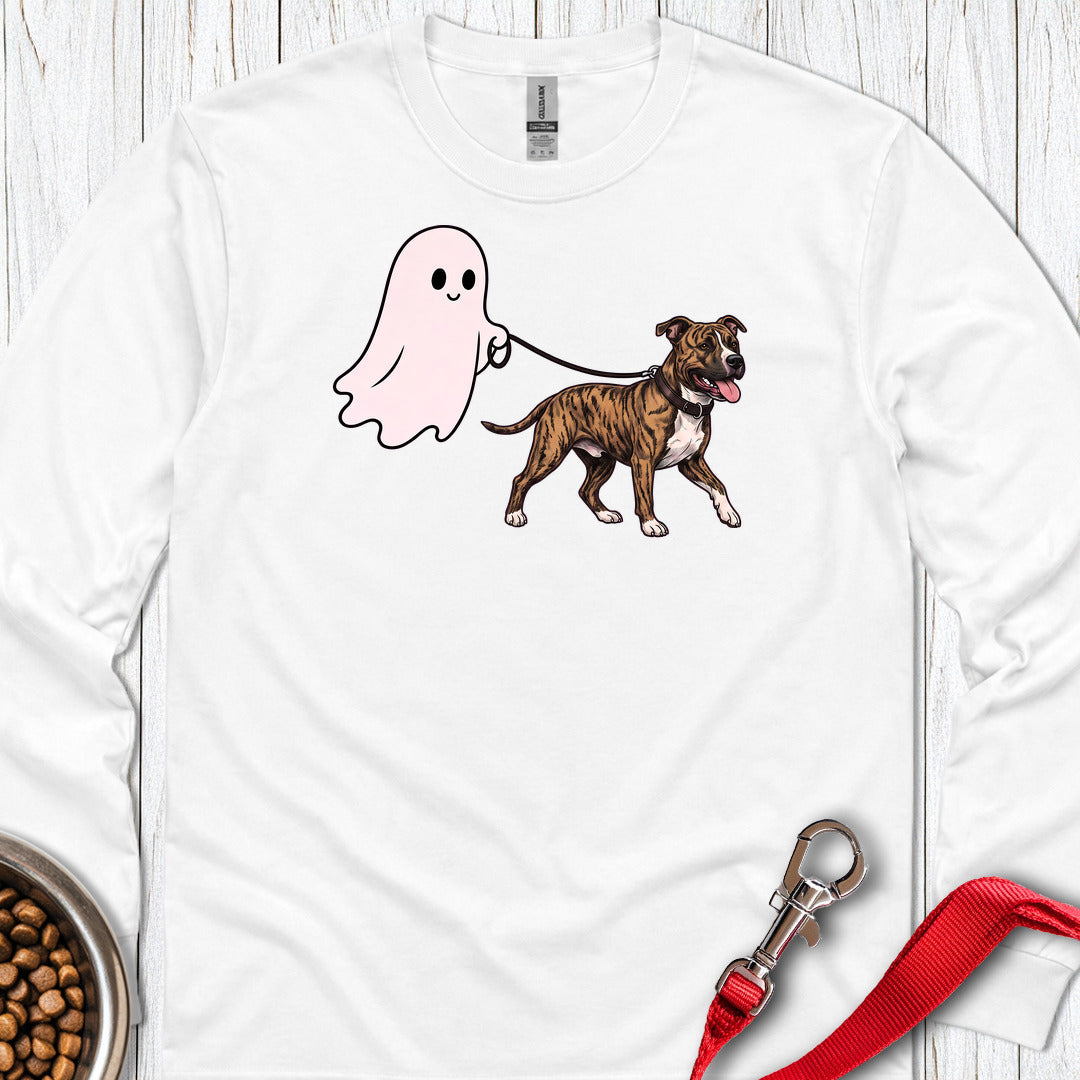 Pitbull Brindle Ghost Walk Long Sleeve — White