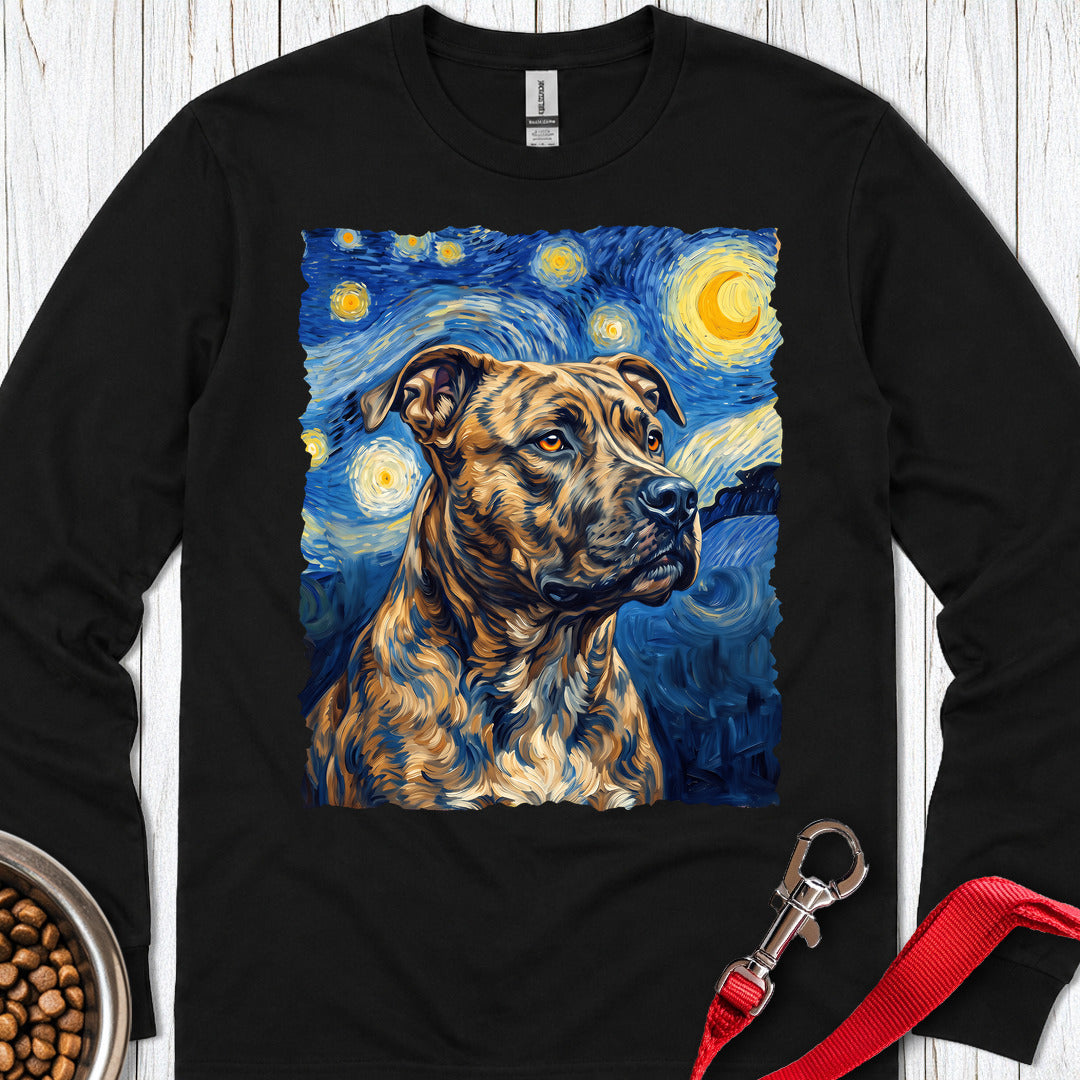 Pitbull Brindle Van Gogh Long Sleeve — Black
