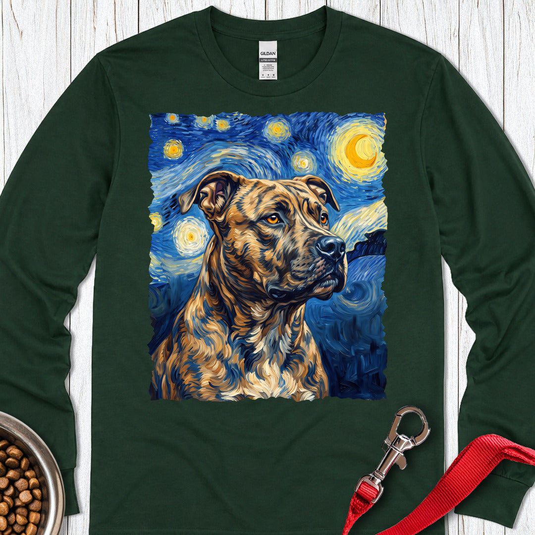 Pitbull Brindle Van Gogh Long Sleeve — Forest Green