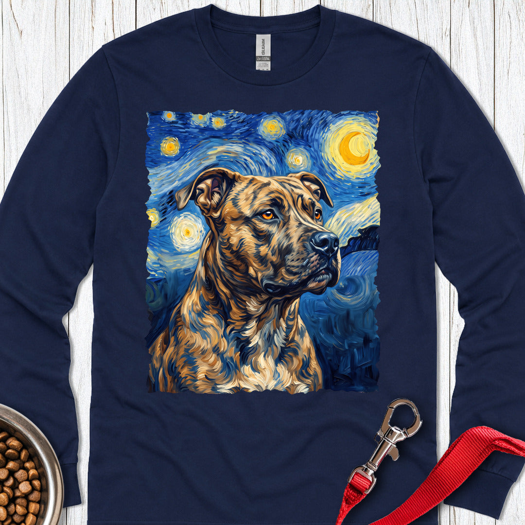 Pitbull Brindle Van Gogh Long Sleeve — Navy