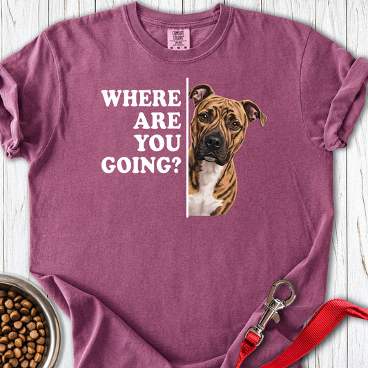 Pitbull Brindle Where Are You Going Premium Tee — Berry