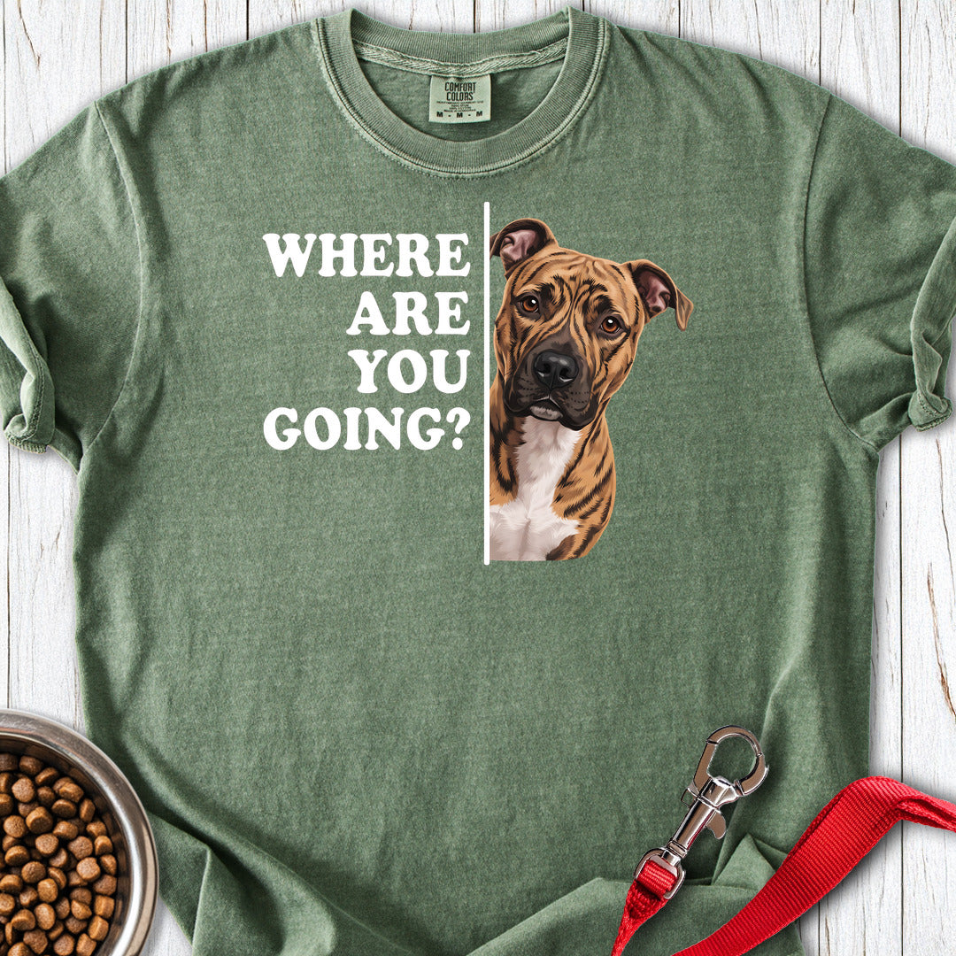 Pitbull Brindle Where Are You Going Premium Tee — Moss