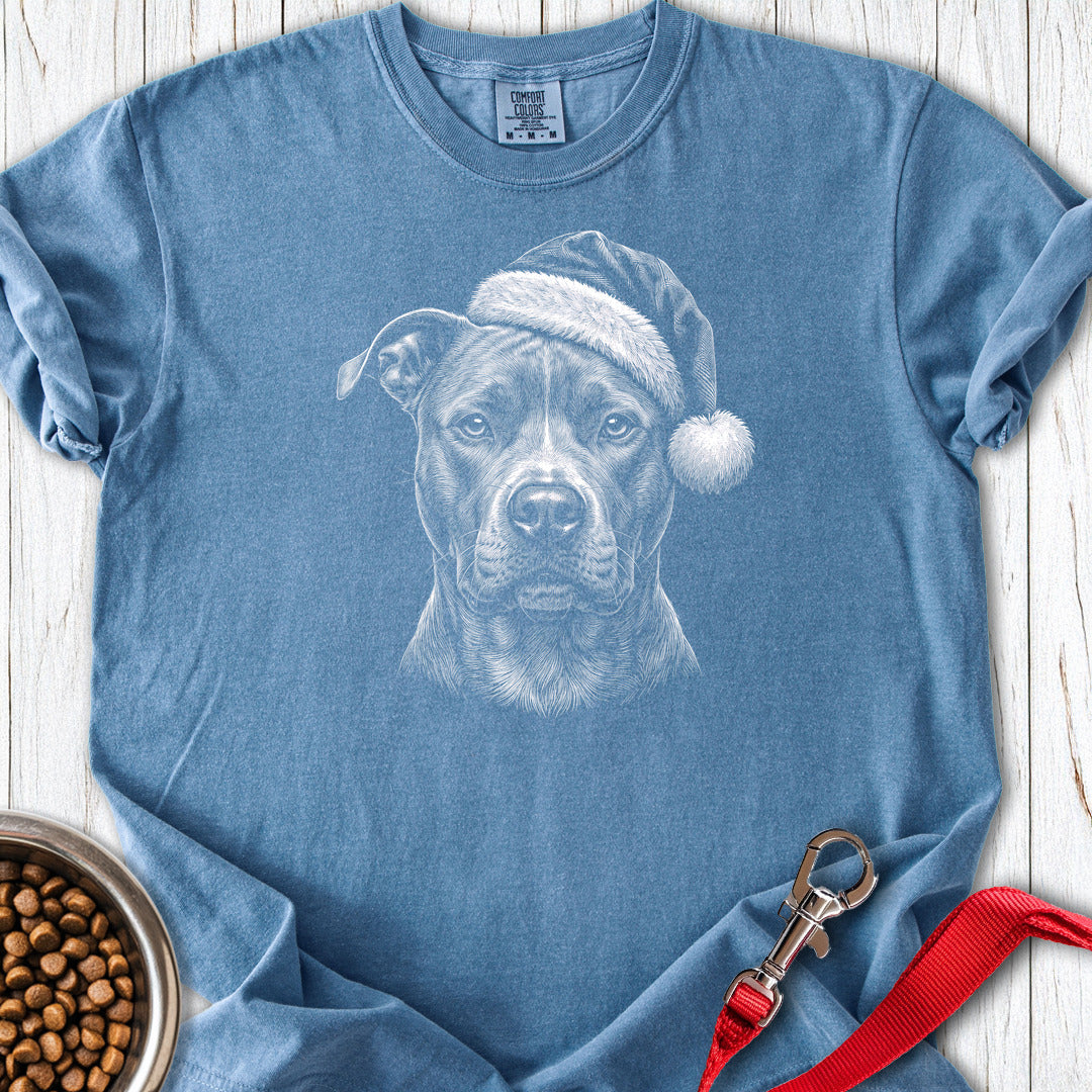 Pitbull Christmas Santa Hat Premium Tee Blue Jean