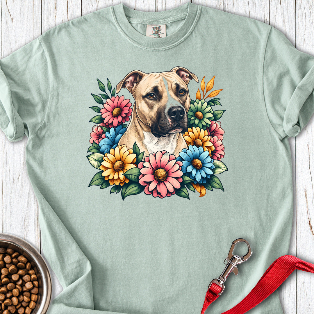 Pitbull Fawn Flower Wreath Premium Tee — Bay