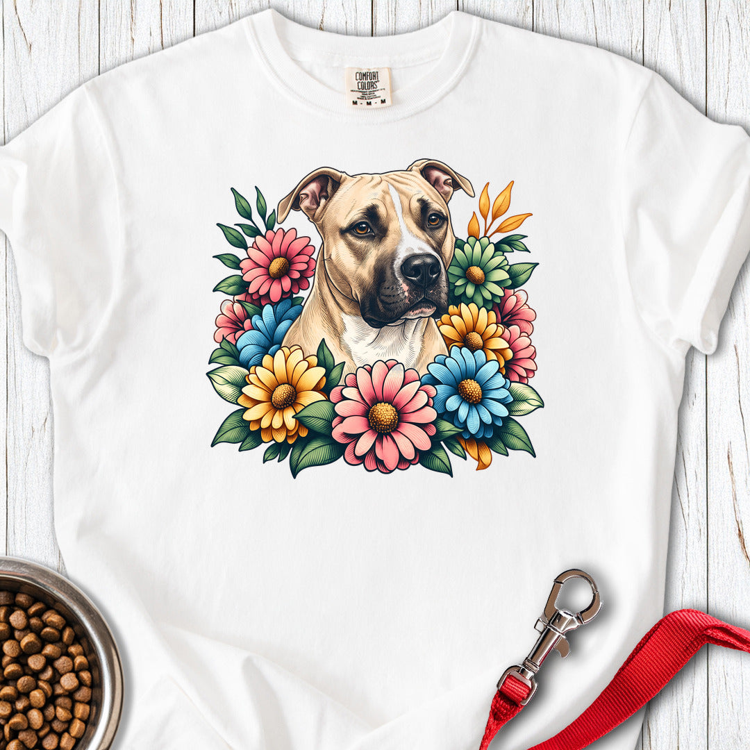 Pitbull Fawn Flower Wreath Premium Tee — White