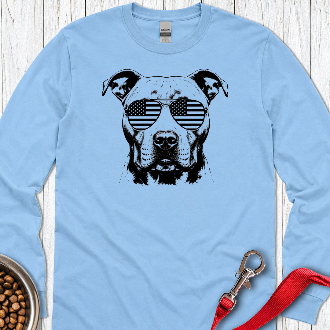 Pitbull Flag Shades Long Sleeve — Carolina Blue