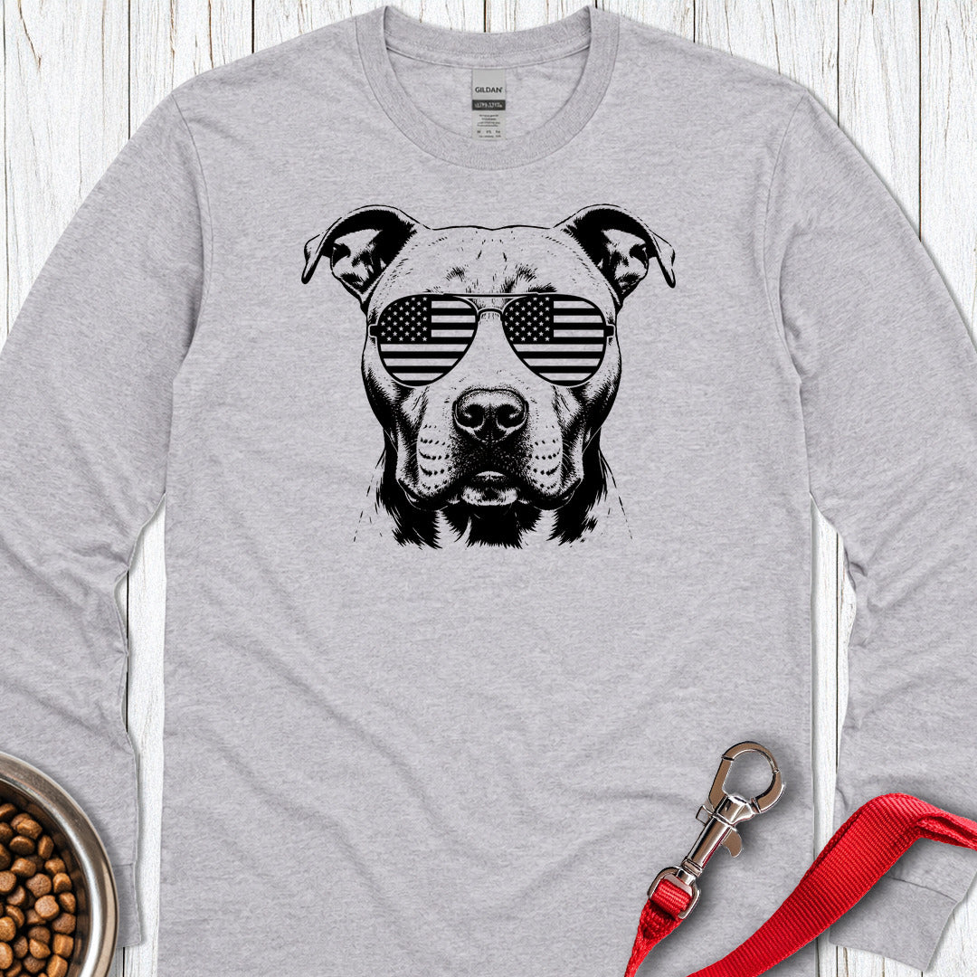 Pitbull Flag Shades Long Sleeve — Sport Grey