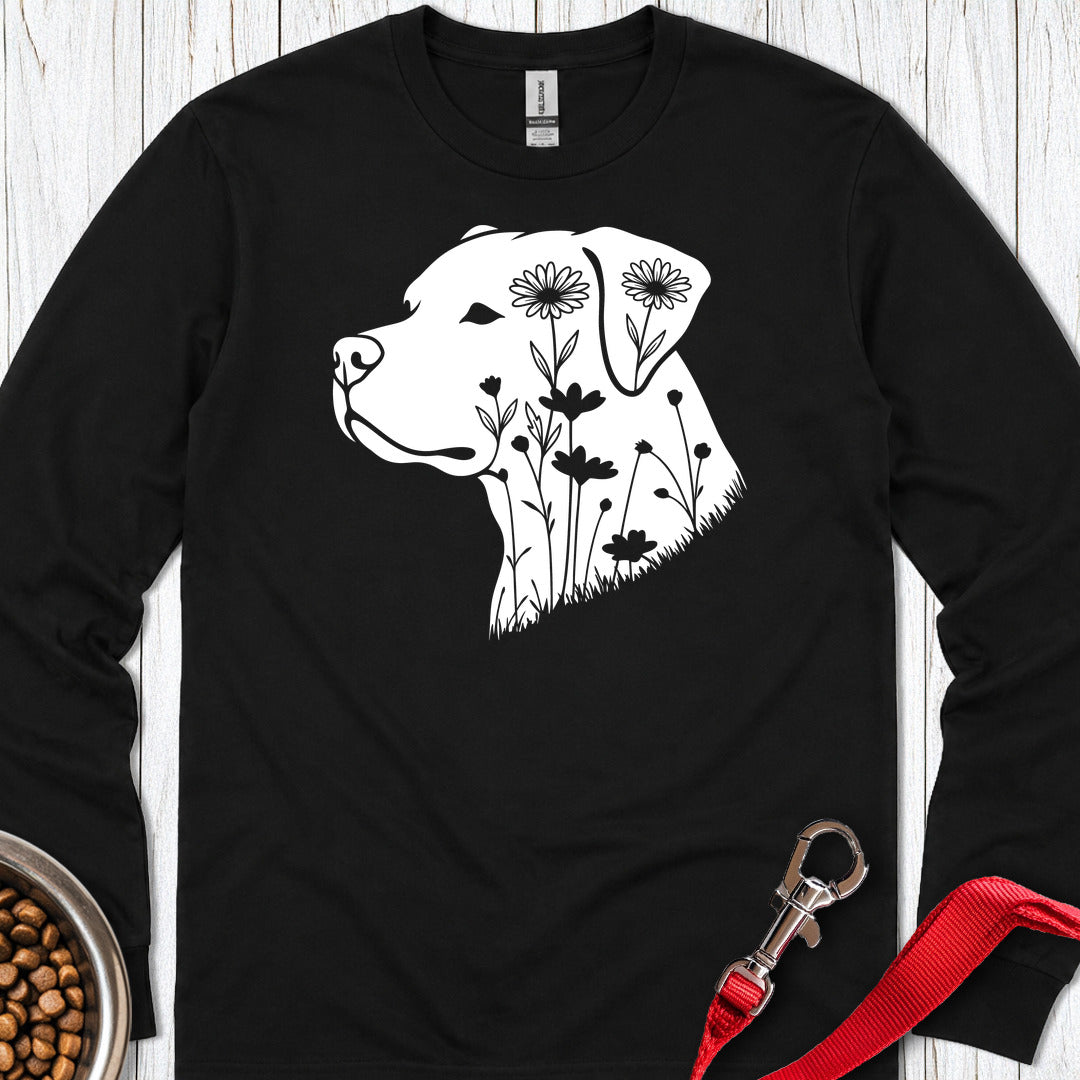 Pitbull Flowers Long Sleeve — Black