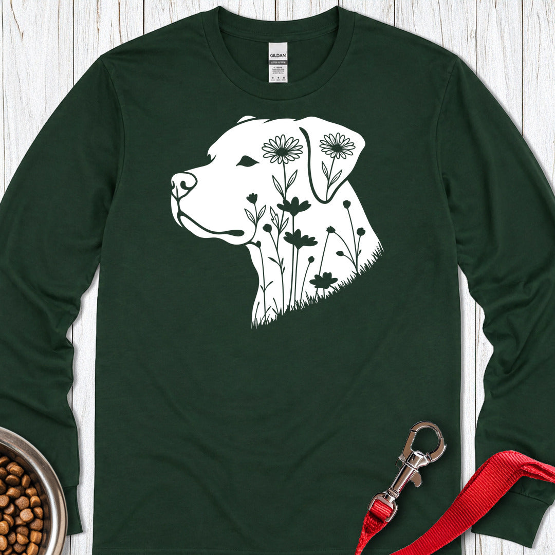 Pitbull Flowers Long Sleeve — Forest Green