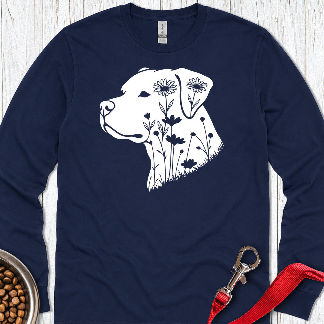 Pitbull Flowers Long Sleeve — Navy