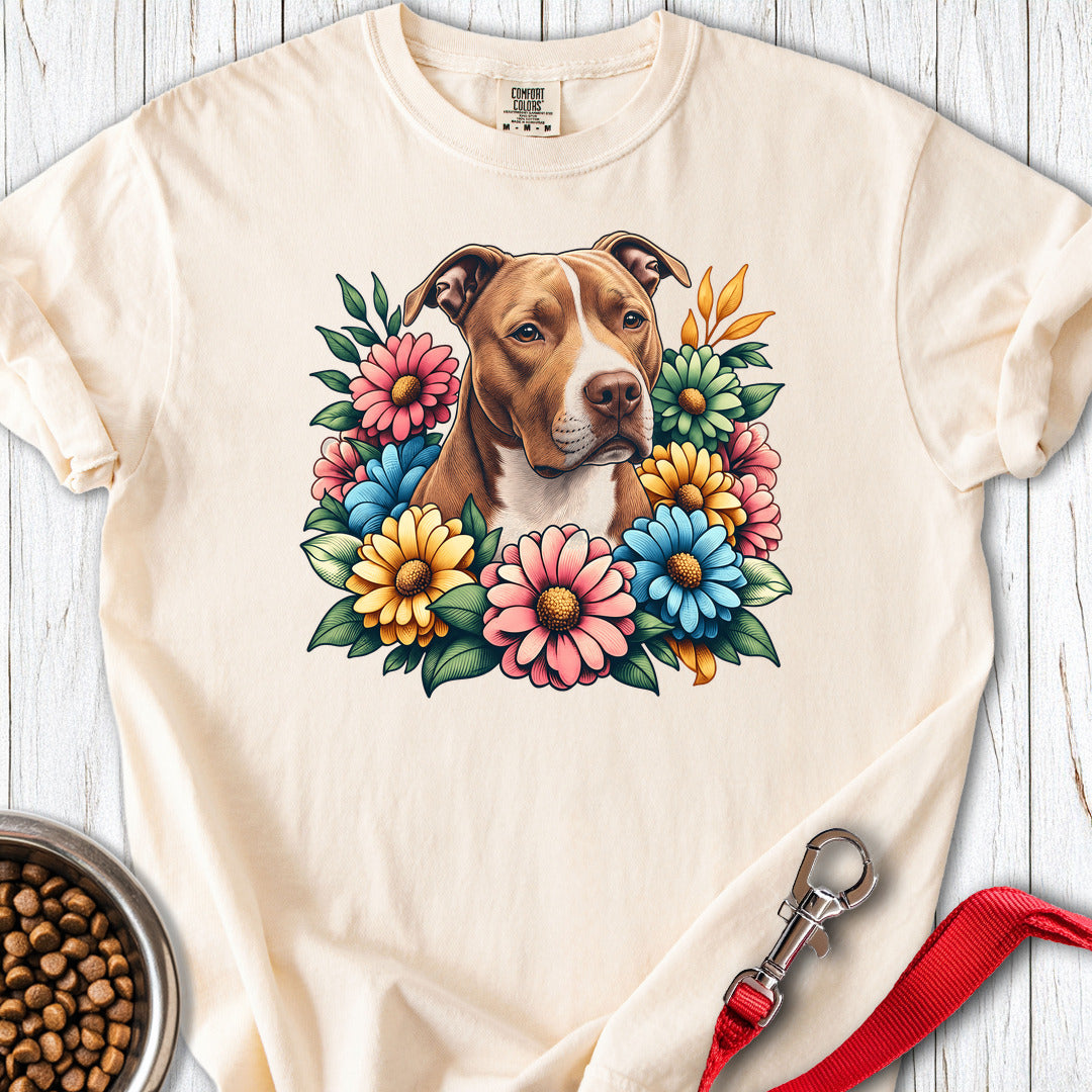 Pitbull Red Nose Flower Wreath Premium Tee — Ivory