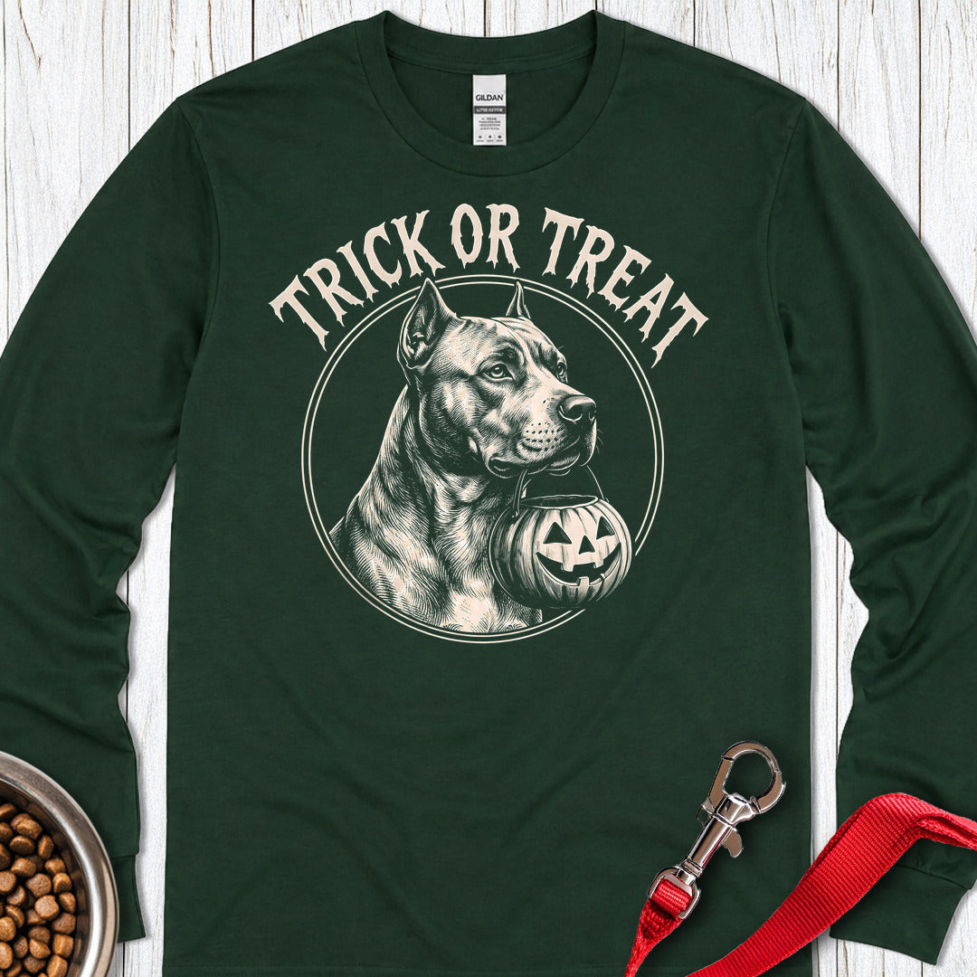 Pitbull Trick Or Treat Long Sleeve — Forest Green