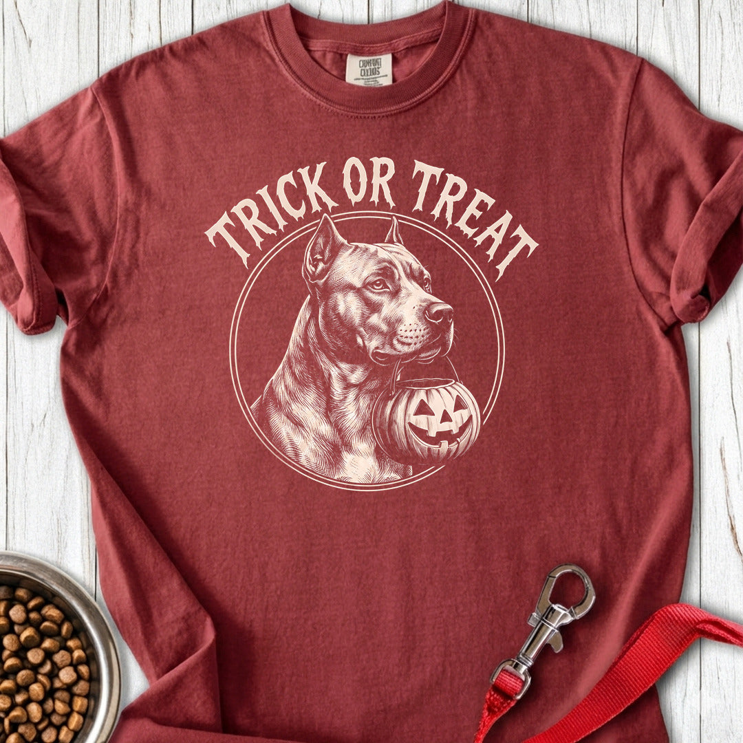 Pitbull Trick Or Treat Premium Tee — Brick