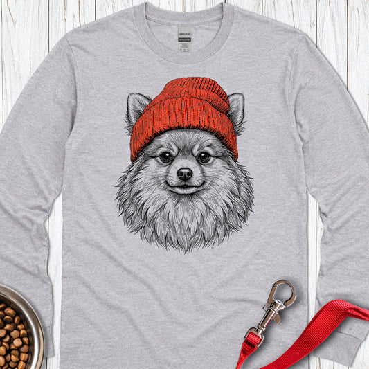 Pomeranian Beanie Long Sleeve — Sport Grey