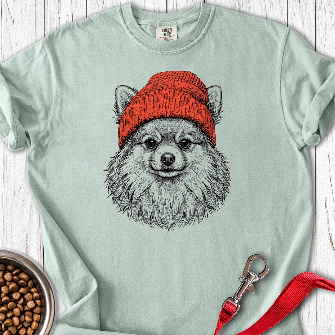 Pomeranian Beanie Premium Tee — Bay
