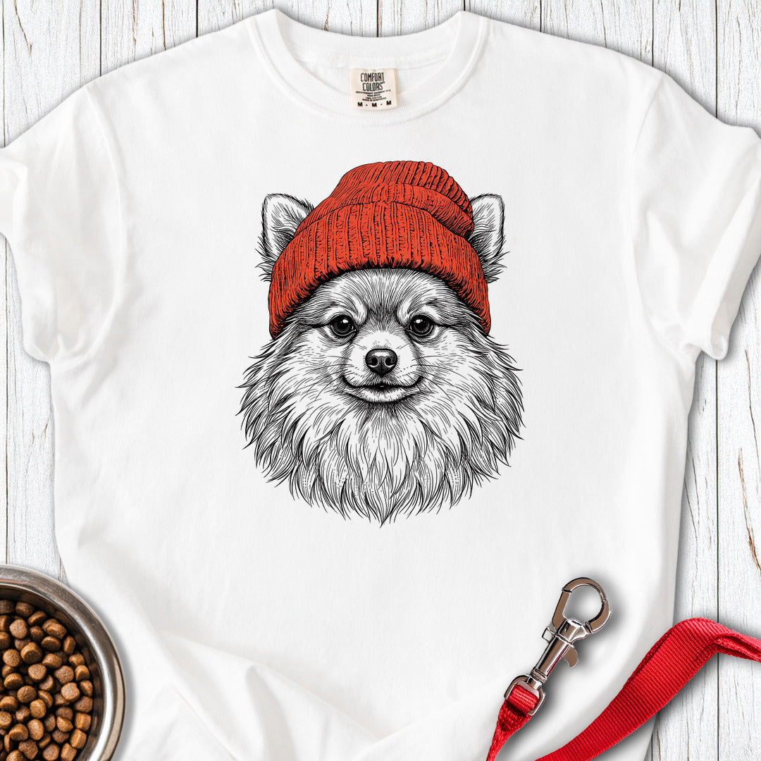 Pomeranian Beanie Premium Tee — White