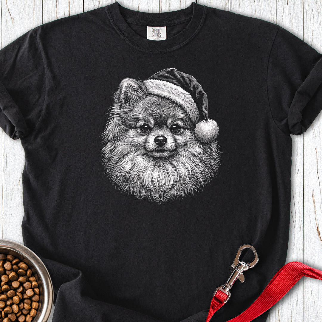 Pomeranian Christmas Santa Hat Premium Tee Black
