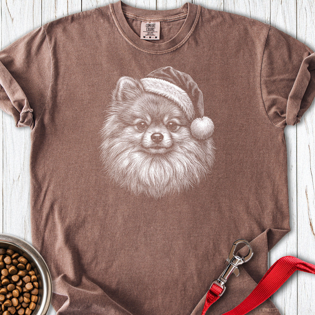 Pomeranian Christmas Santa Hat Premium Tee Espresso