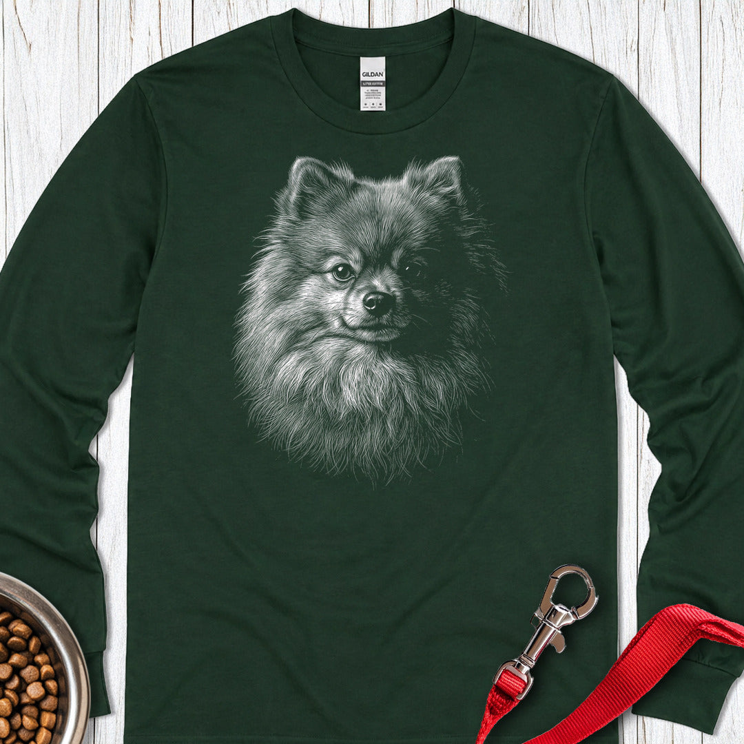 Pomeranian Engraved Long Sleeve — Forest Green