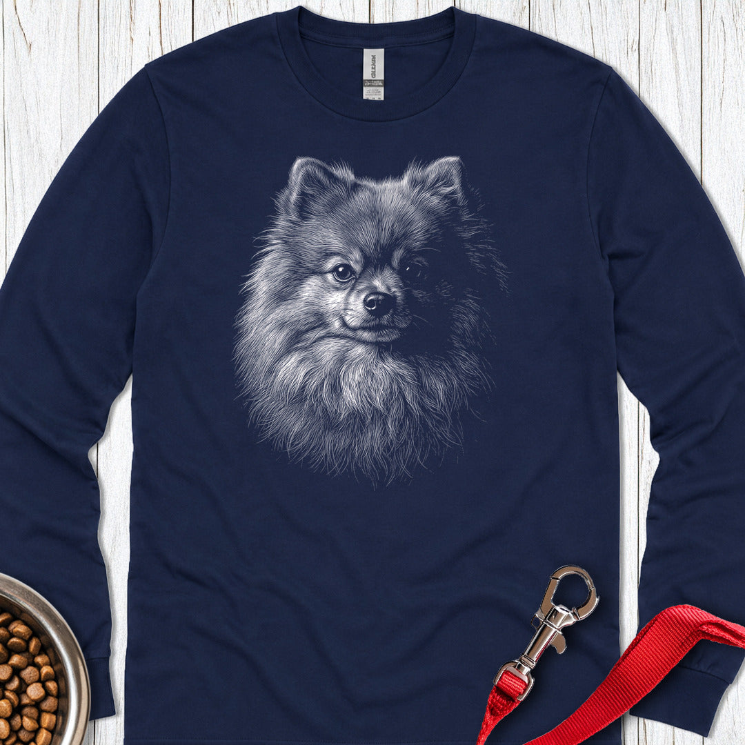 Pomeranian Engraved Long Sleeve — Navy