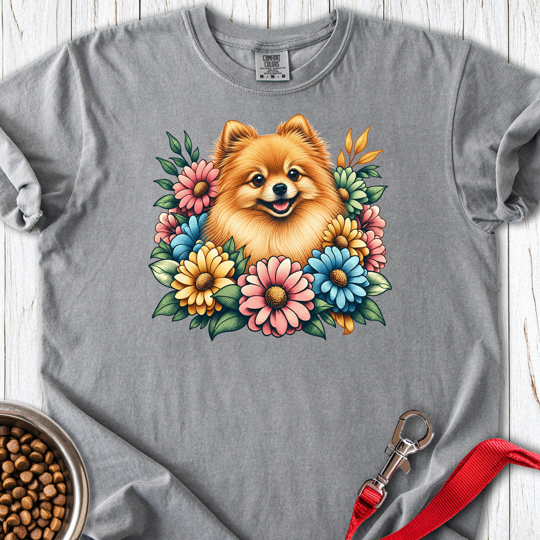 Pomeranian Flower Wreath Premium Tee — Grey