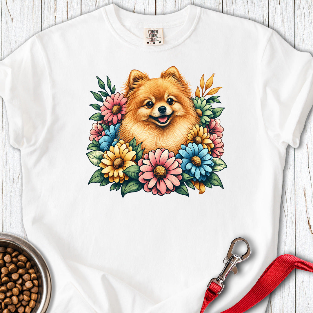Pomeranian Flower Wreath Premium Tee — White