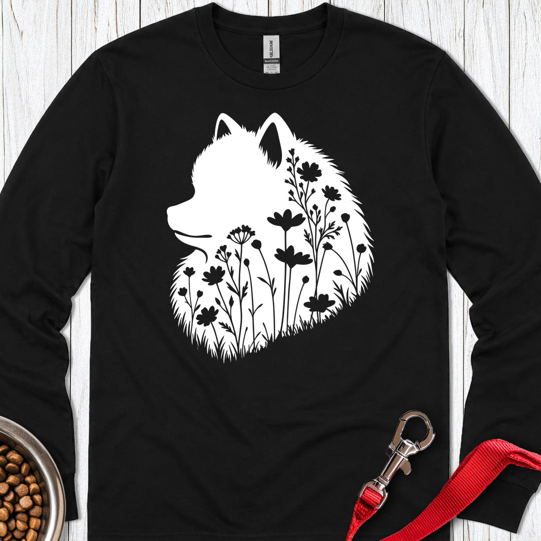 Pomeranian Flowers Long Sleeve — Black