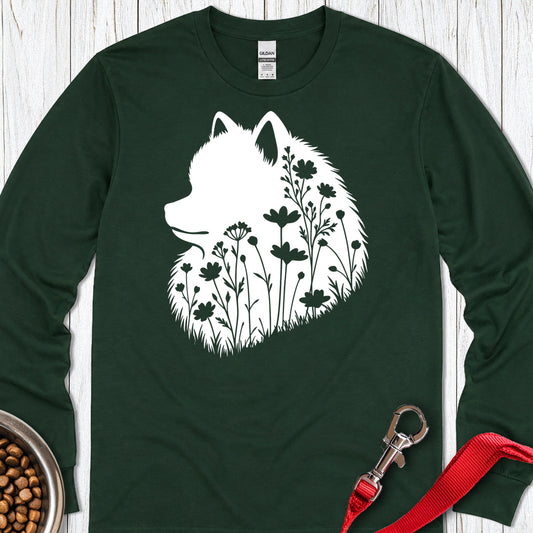 Pomeranian Flowers Long Sleeve — Forest Green