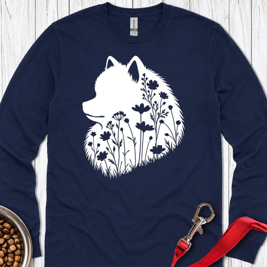 Pomeranian Flowers Long Sleeve — Navy