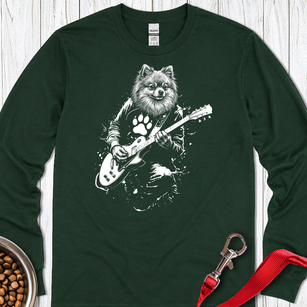 Pomeranian Guitar Long Sleeve — Forest Green