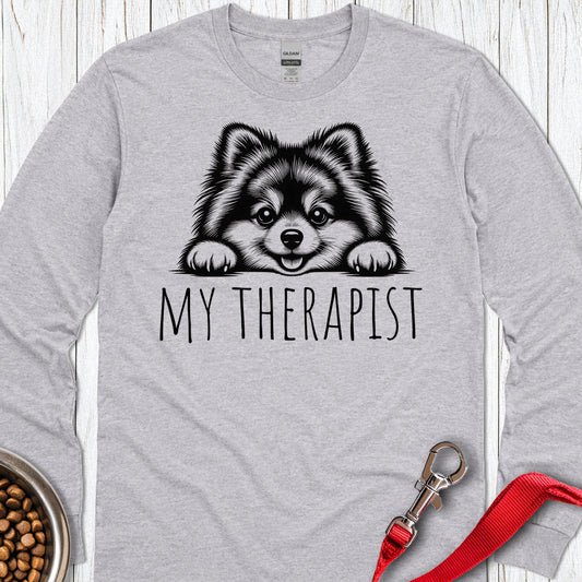 Pomeranian My Therapist Long Sleeve — Sport Grey