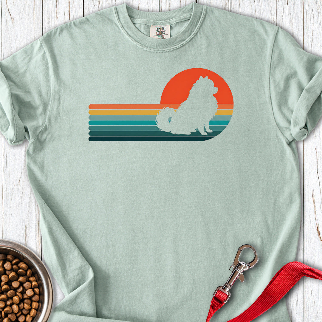 Pomeranian Retro Sunset Premium Tee — Bay
