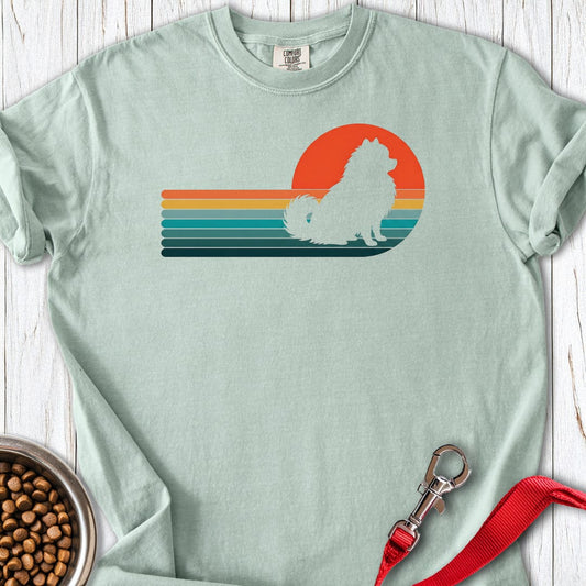 Pomeranian Retro Sunset Premium Tee Bay