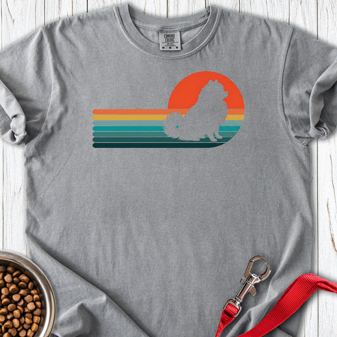 Pomeranian Retro Sunset Premium Tee — Grey