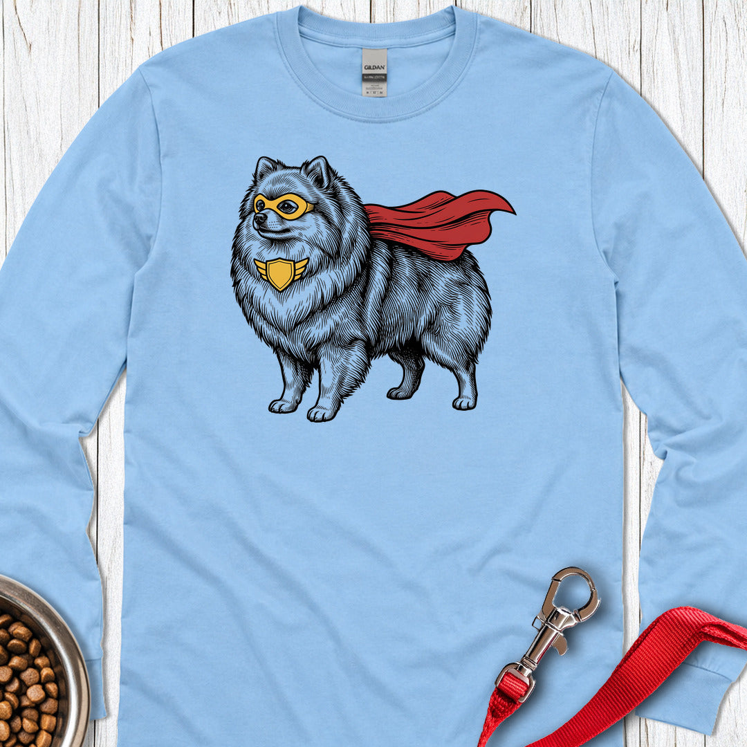 Pomeranian Superhero Long Sleeve — Carolina Blue
