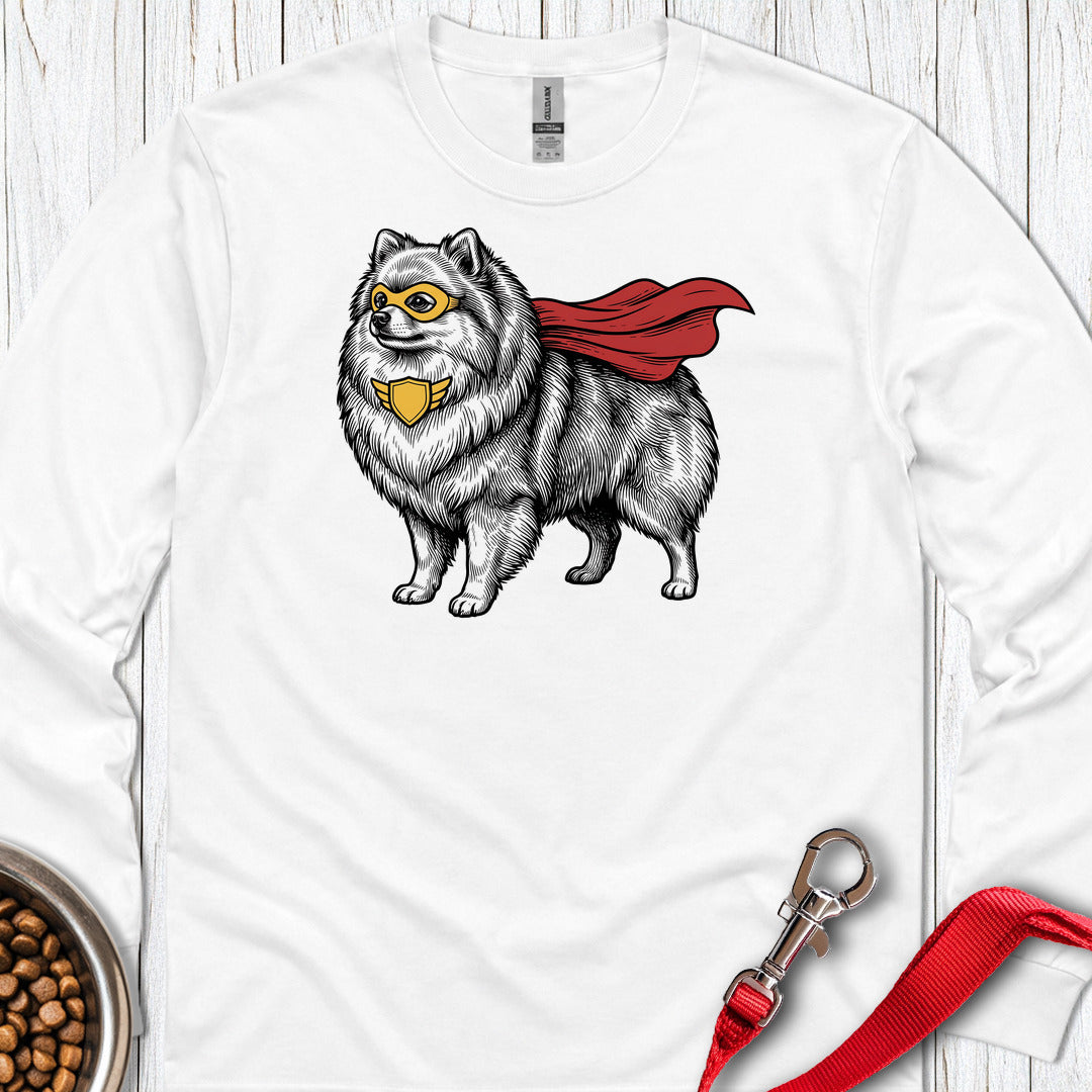 Pomeranian Superhero Long Sleeve — White