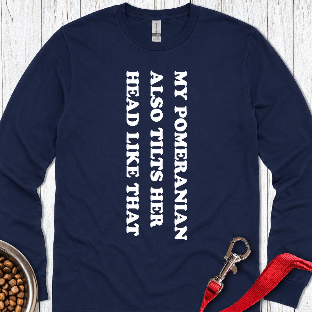 Pomeranian Tilts Her Head Long Sleeve — Navy