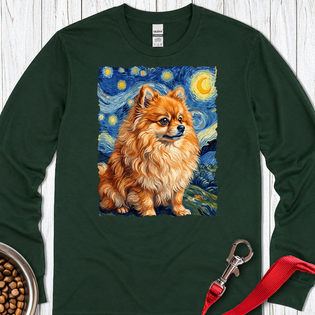 Pomeranian Van Gogh Long Sleeve — Forest Green