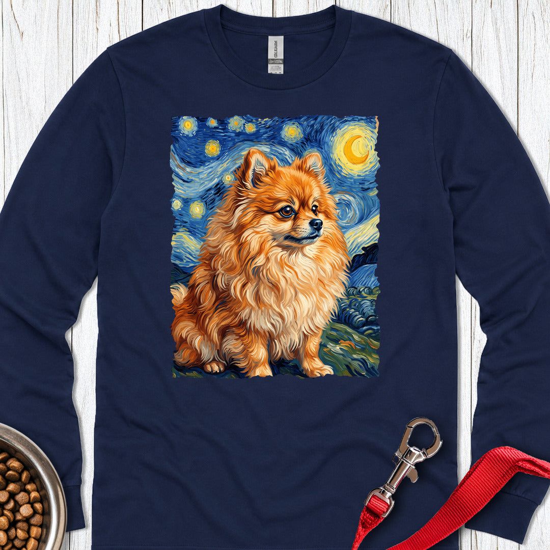 Pomeranian Van Gogh Long Sleeve — Navy