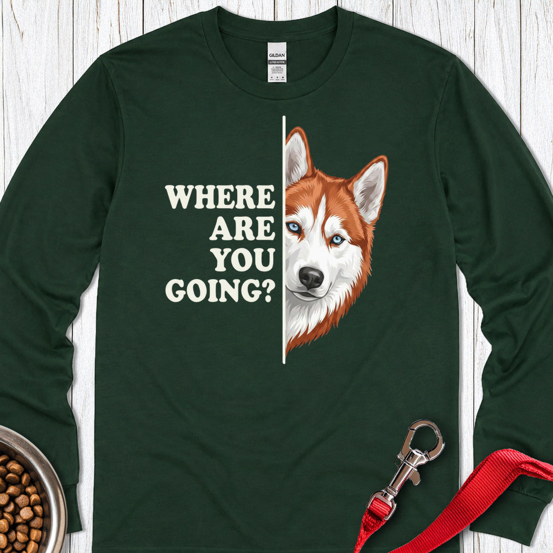 Red and White Husky Alert Long Sleeve — Forest Green