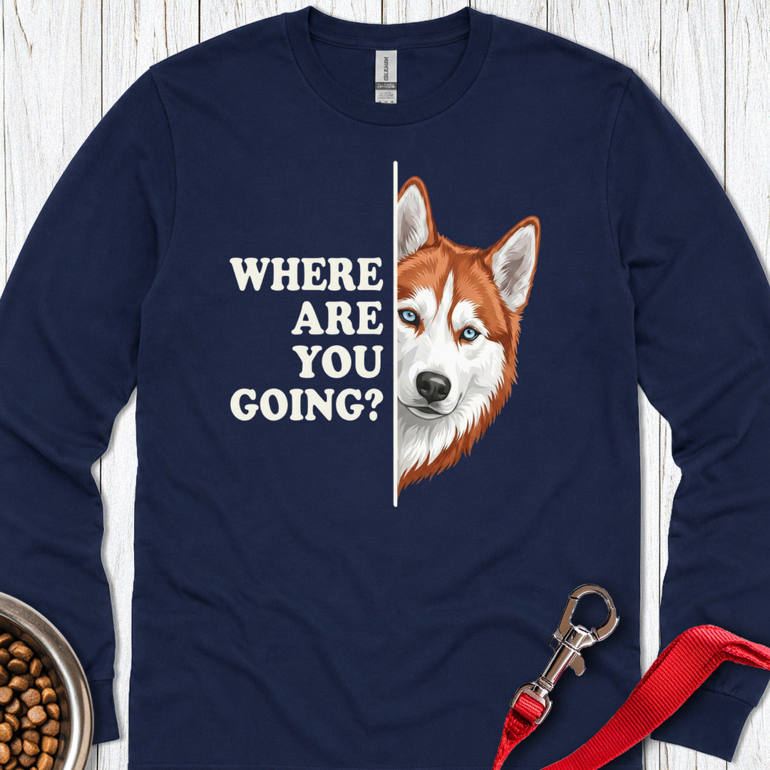 Red and White Husky Alert Long Sleeve — Navy