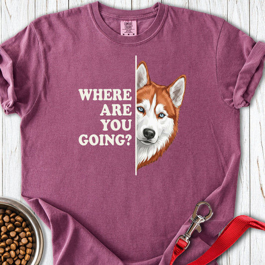 Red and White Husky Alert Premium Tee Berry