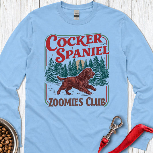 Red Cocker Spaniel Zoomies Club Long Sleeve — Carolina Blue